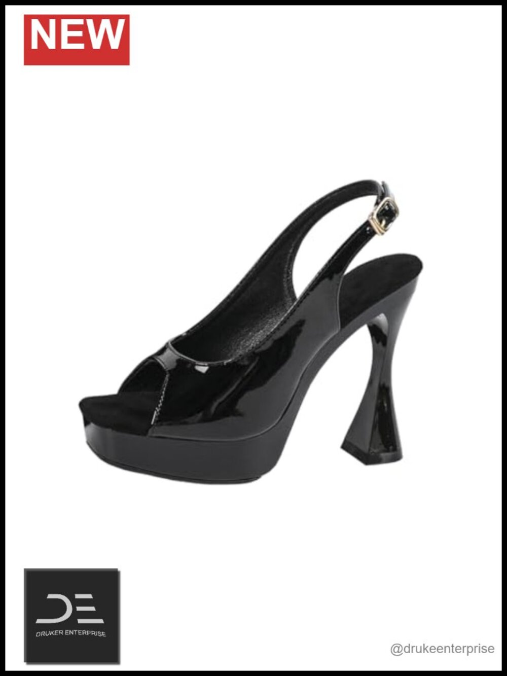 Faux Leather Platform Heels Slingback 4.7 Inch Chunky Block